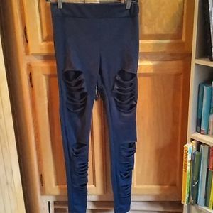 See You Monday Sz M Distressed Navy Leggings